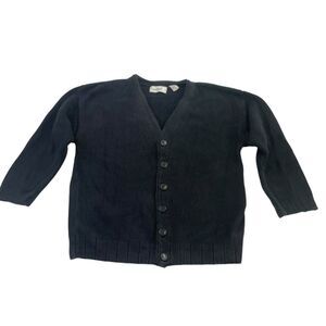 VTG Spiegel Cardigan Womens L Black Cotton V-Neck Button Front Sweater Classic